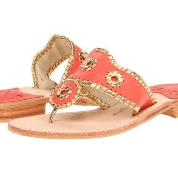 Jack Rogers Shoes - Jack Rogers Hollis flat leather sandal gold and coral size 6